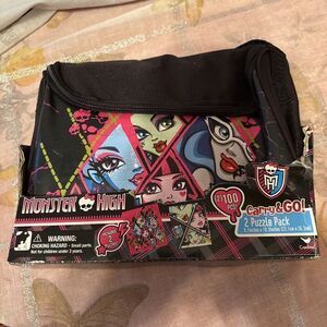 New Monster High Carry & Go Jigsaw Puzzle Bag Includes (2) 100 Pc‎ Puzzles